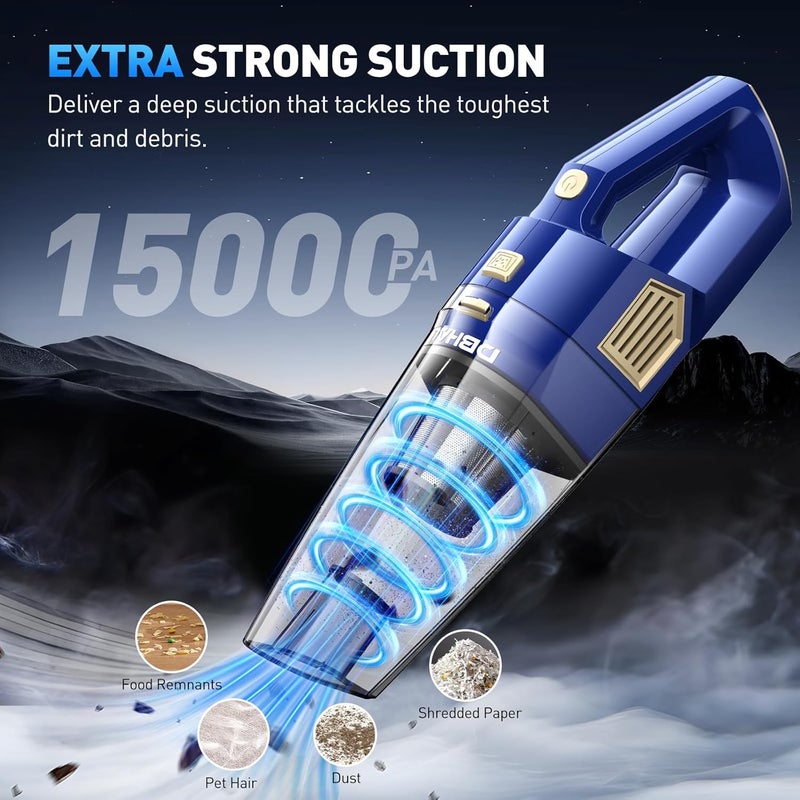 DBHAL Handheld Vacuum Cordless, 15000PA Powerful Suction Car Vacuum Cleaner Lightweight with Multi Accessories, Hand held Vacuum Cleaner Dust Busters Cordless Rechargeable for Car Home - Image 2